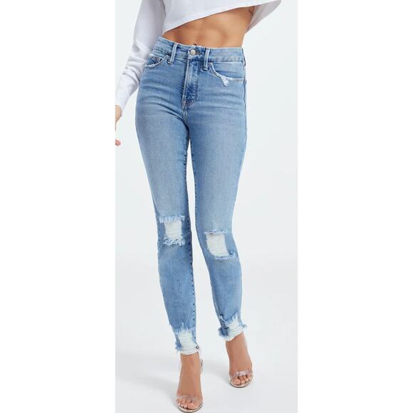 NWT GOOD AMERICAN GOOD CLASSIC SLIM STRAIGHT JEANS | INDIGO  SIZE 0 - Picture 1 of 8